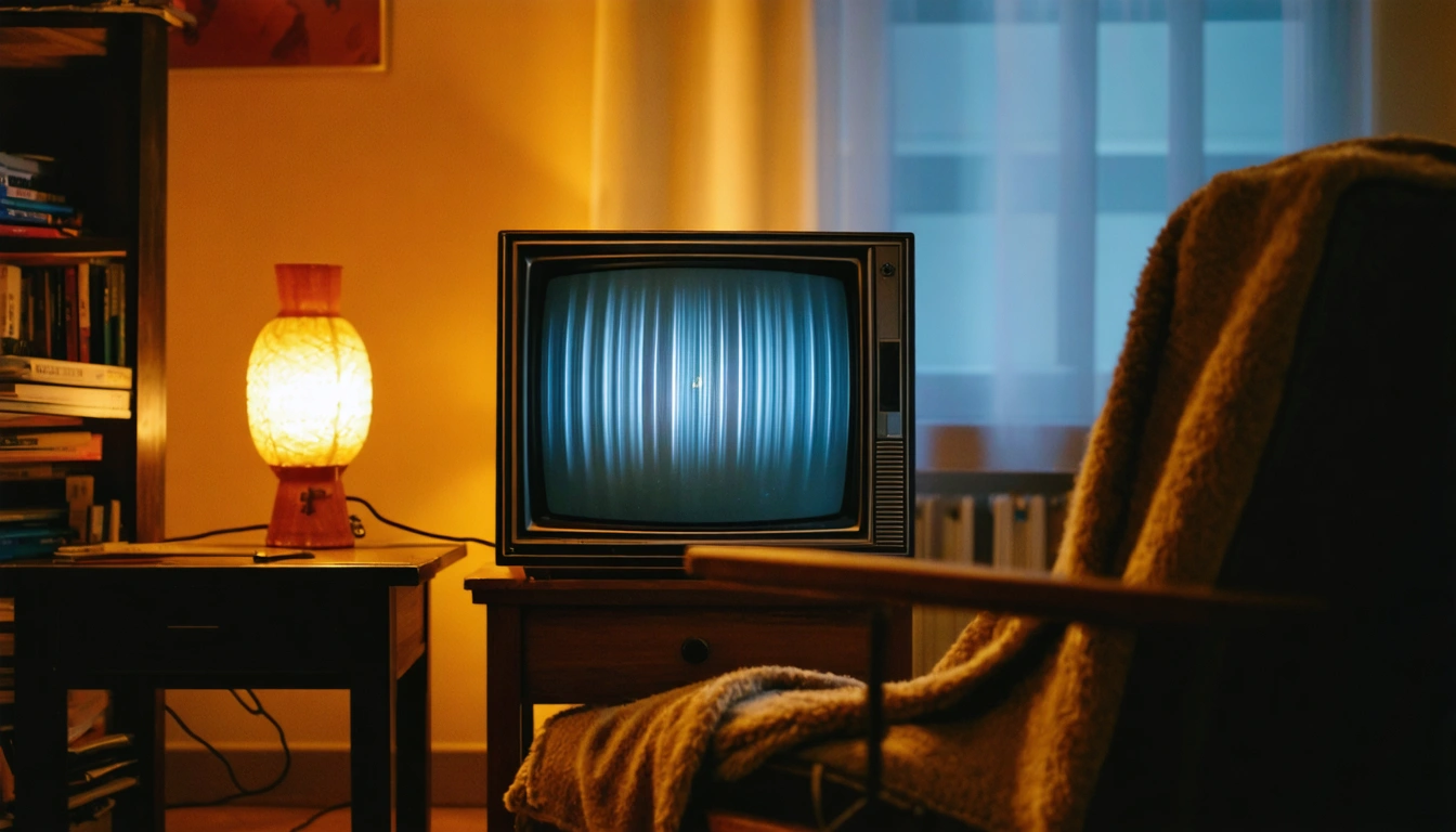 A vintage Canadian television set glowing warmly in a quiet living room